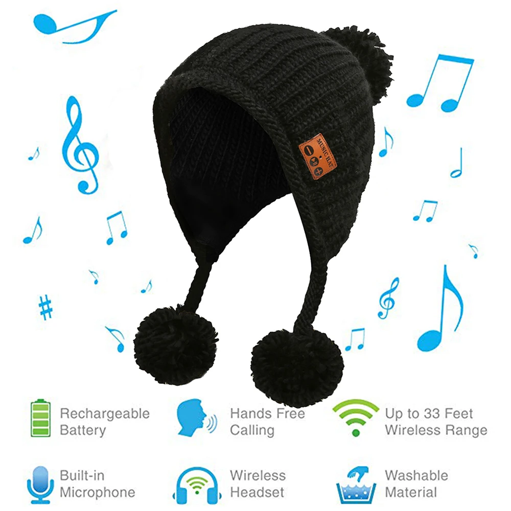 MZ036 BT5.0 подключенный плюшевый мяч дизайн Музыкальная вязаная шапка один клик