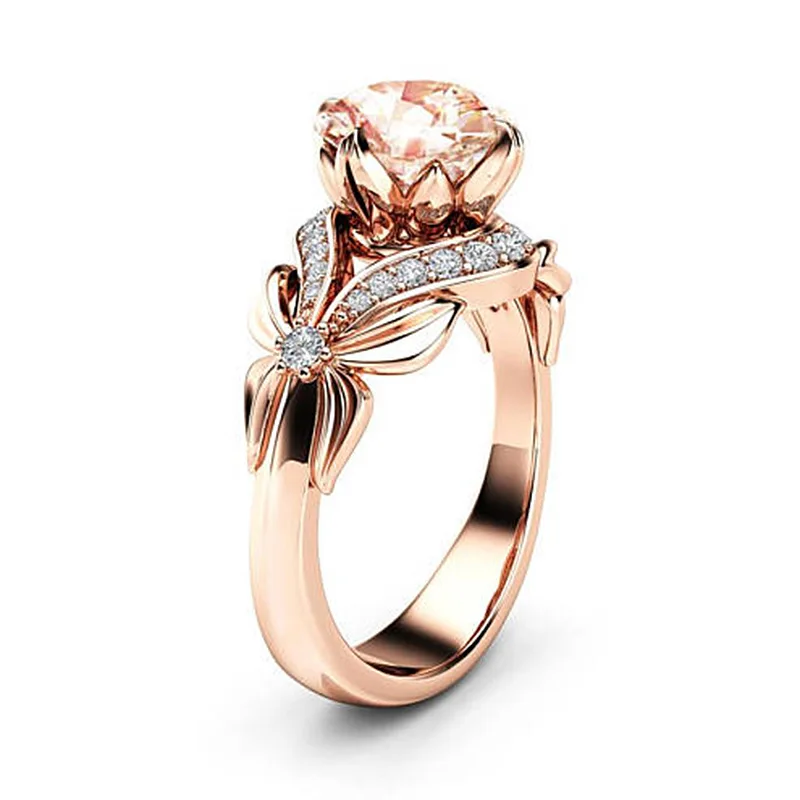 

14K Rose Gold Ring Vintage Diamond Gemstone Wedding Ring for Women Pure Topaz Bague Jewelry Anillos De Bizuteria Gemstone