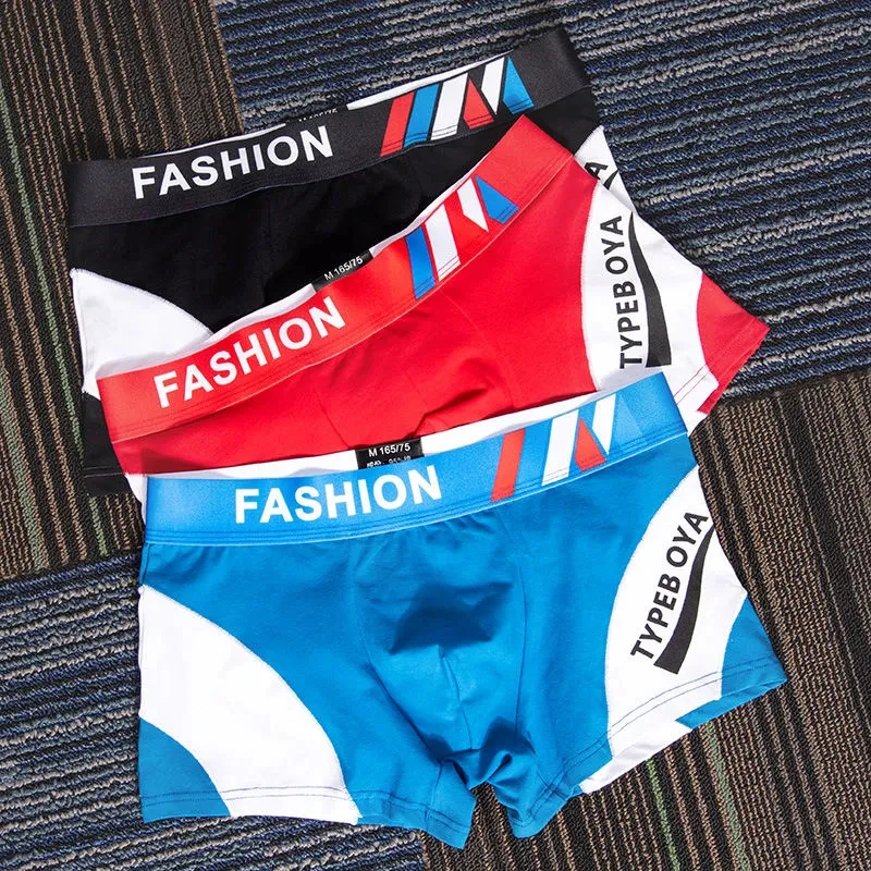 3Pcs/Lot Men's Underwear Boxer Pants Pure Cotton Young Students Low Waist Sexy Tight Breathable Boys' Boxer Shorts Head