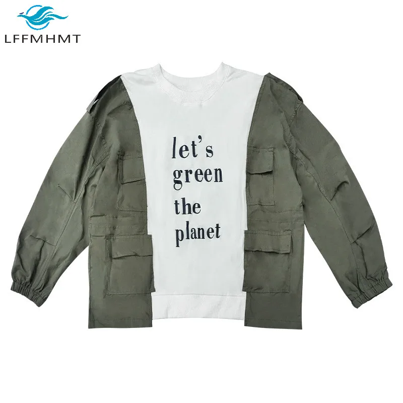 

Women Spring Fall Fashion Sweatshirt Female Contrast Color Patchwork Letter Print Korean Style Hip Hop Oversized Casual Chic Top