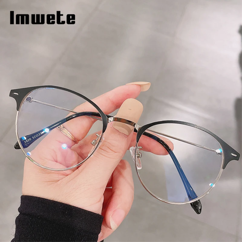 

Imwete Classic Round Women Glasses Frame Men Anti-Blue Light Computer Eyewear Half Frame Metal Optical Eyeglasses 2021