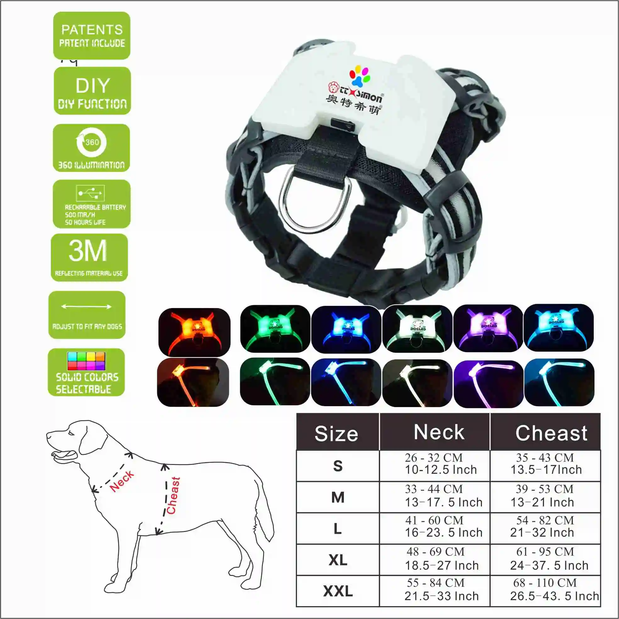 Cc simon led usb жгут для собак модный ошейник домашних животных светодиодная