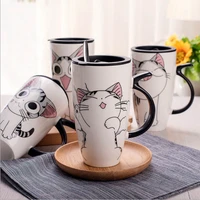 cute cat ceramics coffee mug with lid large capacity 600ml animal mugs creative drinkware tea cups novelty gifts milk cup