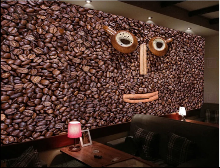 Custom modern coffee shop milk tea room large - scale murals background wall 3D wallpaper seamless beans Funny expression | Обустройство
