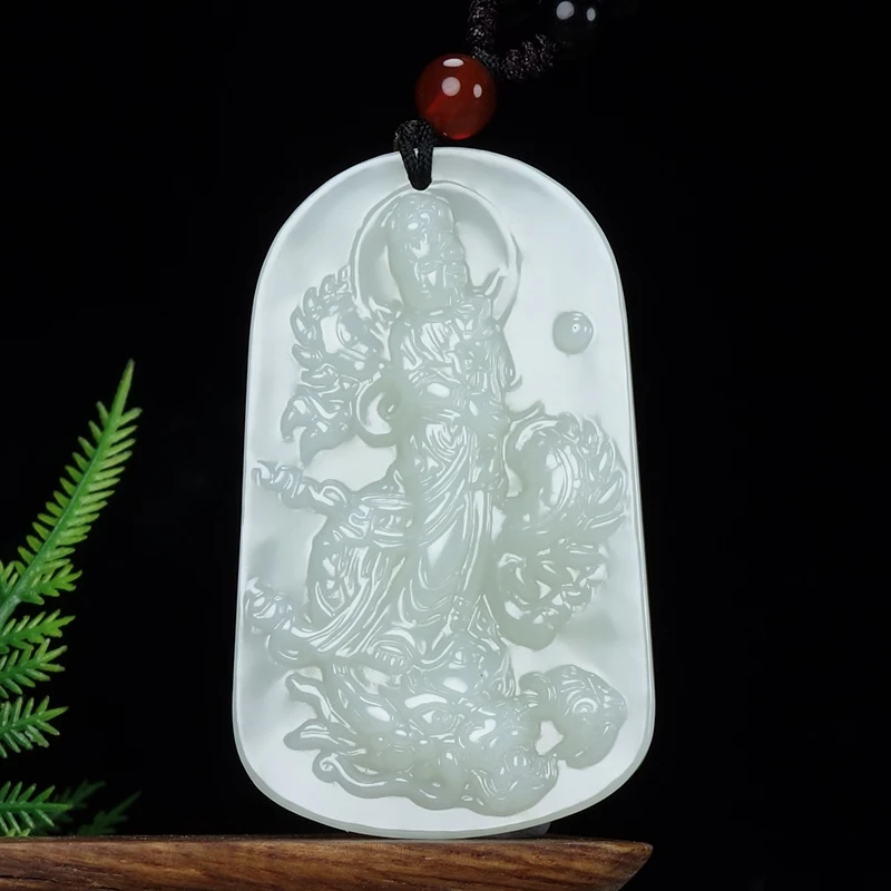 Ожерелье из натурального ледяного белого нефрита с подвеской Будды