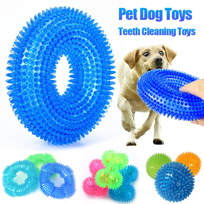 

2023 Pet Dog Toys Bite Resistant Squeaky Sound Toy Thorn Barbed Tooth Cleaning TPR Molar Chew Toys for Dogs Interactive Training