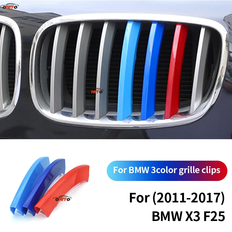 

HOT ABS 3-Color Grille Clips Set Racing Grille For X3 F25 2011-2017 Kidney Grille Grill Cover Stripe Clip Auto Accessory