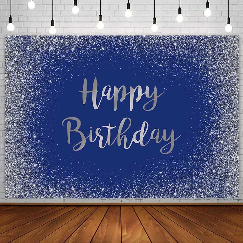 

Avezano Boy Birthday Blue Backdrops Silver Banner Customizable Photography Backgrounds Photo Studio Photocall Photozone Props