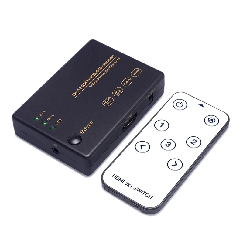 3 в 1 HDR HDMI переключатель поддерживает 4K@60HZ 2.0 HDCP 2.2 3D 18G/BPS с ИК-пультом управления.