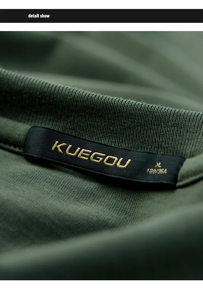 KUEGOU, осень, хлопок, простая белая футболка с принтом, Мужская футболка, брендовая футболка с длинным рукавом, футболка, модная одежда, топ 7761