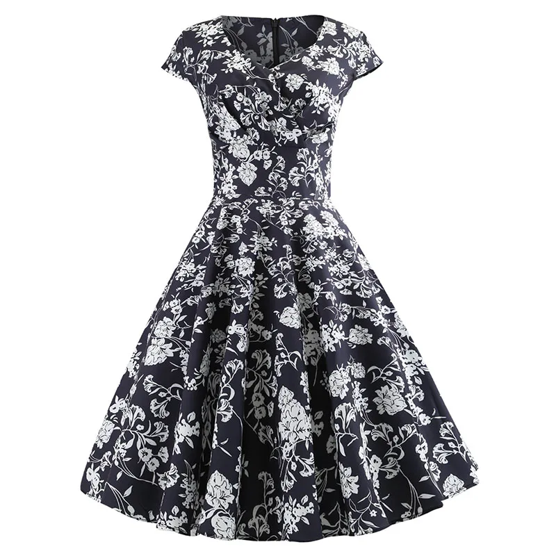 

Plus Size Summer Dress Women Retro Elegant Floral Sexy Office Party Dresses Slim V Neck Print Rockabilly Vintage Dress Vestidos