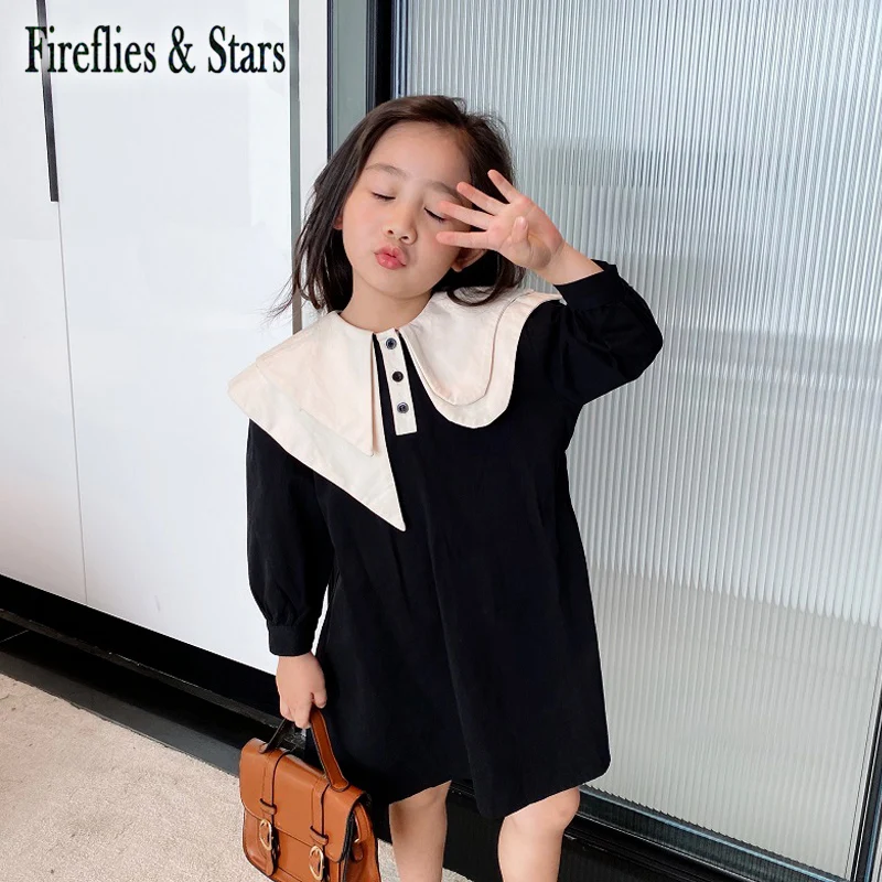 Spring Autumn girls dress Baby for toddler kids vestidos Children fashion clothes button ruffle layered collar 1 to 7 yrs | Детская