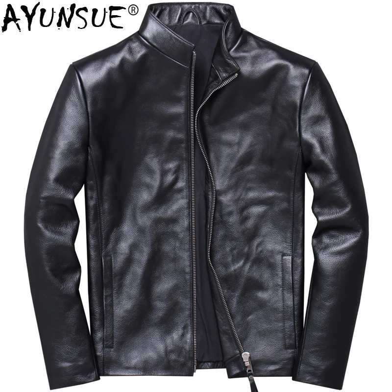 

QYLVAWOY 2021 New Men's Genuine Leather Jacket Cowhide Spring Autumn Real Cow Leather Coat Plus Size Veste Cuir Homme V-1924