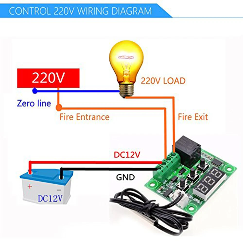 W1209 DC 12V синий светодиодный цифровой термостат для контроля температуры термометр электронный модуль управления температурой+ датчик NTC