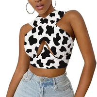 womens cross halter wrap crop tops summer sexy sleeveless cutout front print tank tops 2021 new ladies bustiers tube tops