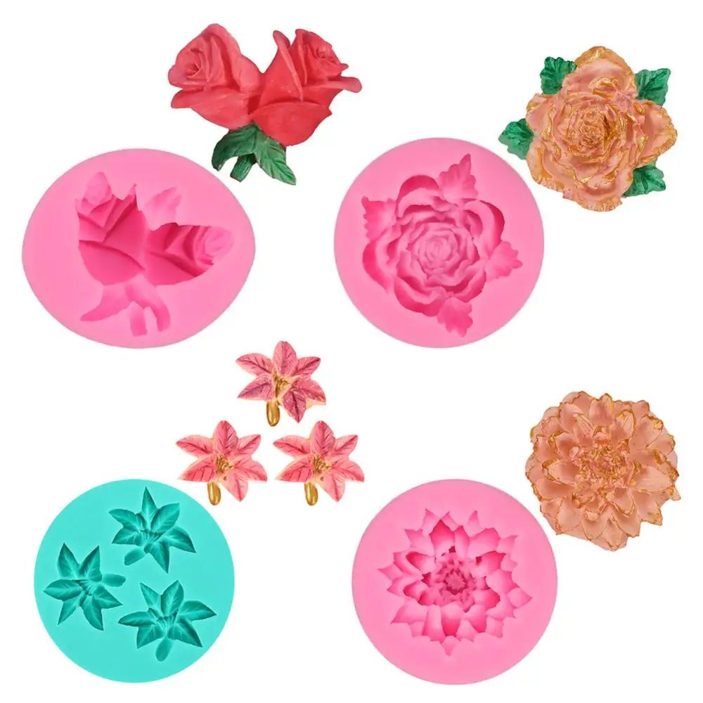 4 шт. силиконовые формы для выпечки в виде Розы клена пиона гвоздики шоколада | Дом