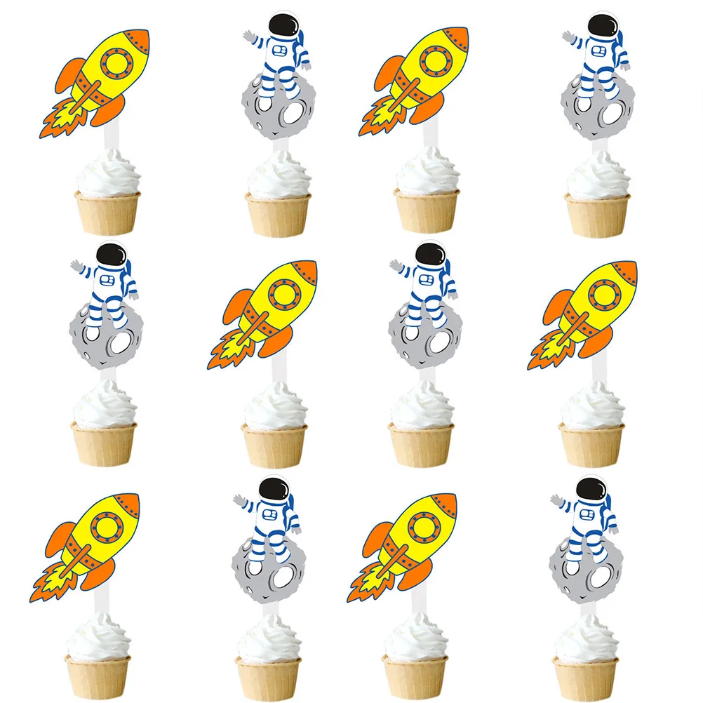 48 шт. космическая тема кекс топперы космонавты и ракеты еда фруктовый торт выбор