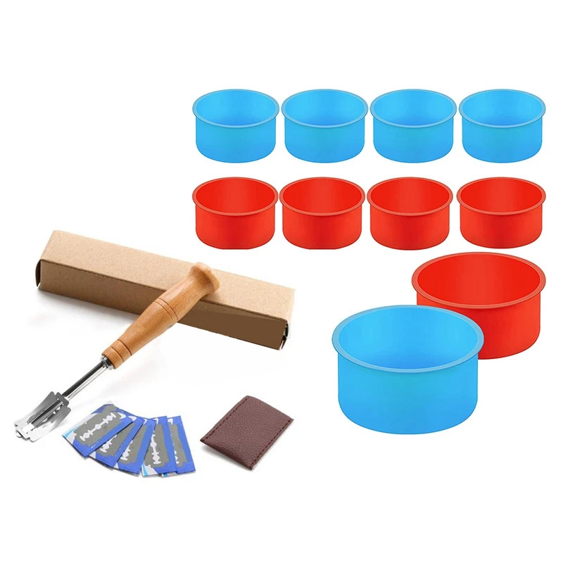 

Bread Bakers Cutter Slashing Tool Dough Making Razor Wood Handle Bakeware With 10X Silicone Cake Mold