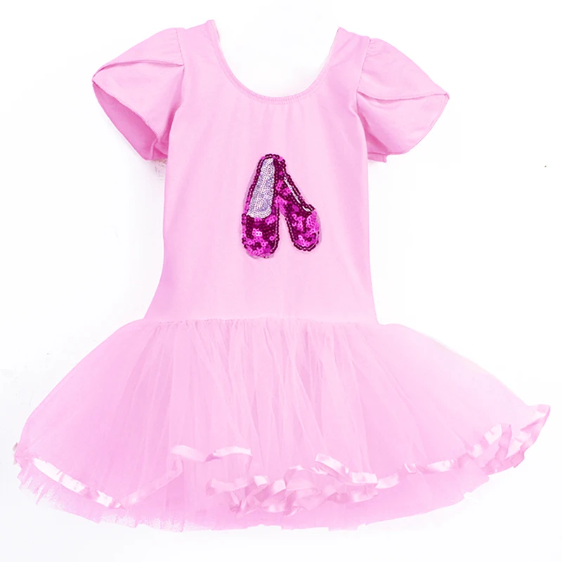 

2021 Girls Kids Pink Ballet Dress Tutu Sequin Dance Wear Child Short Sleeve Princess Dress Dance Costumes Ballet Dancewear