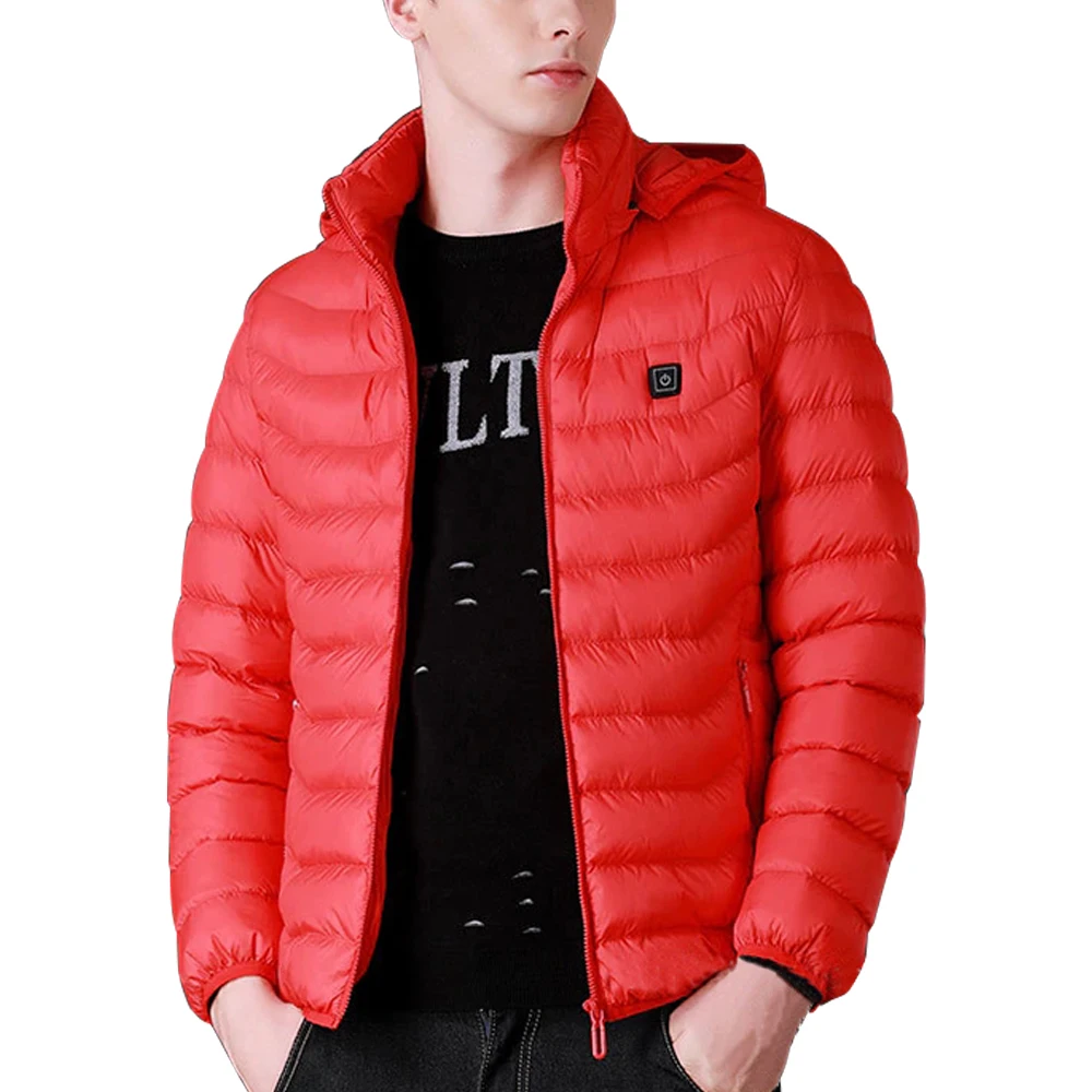 Mens Winter Warm USB Heating Jackets Outdoor Coat Smart Heating Hooded Pure Color Waterproof Jackets