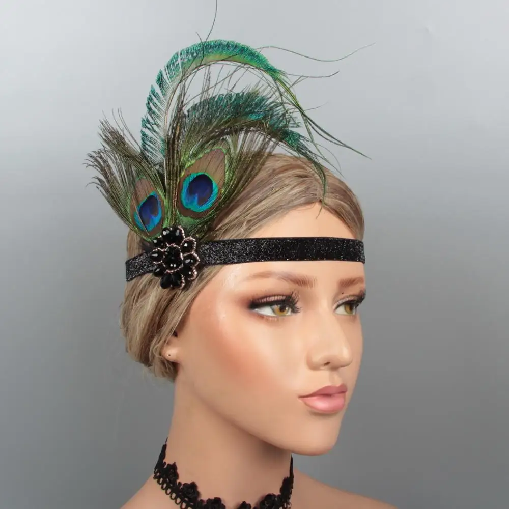 H (5PC) 1920s украшение для волос флэппер Roaring 20s повязка на голову с перьями Roaring 20s Гетсби для волос аксессуары(красный - Цвет: H (5PC)