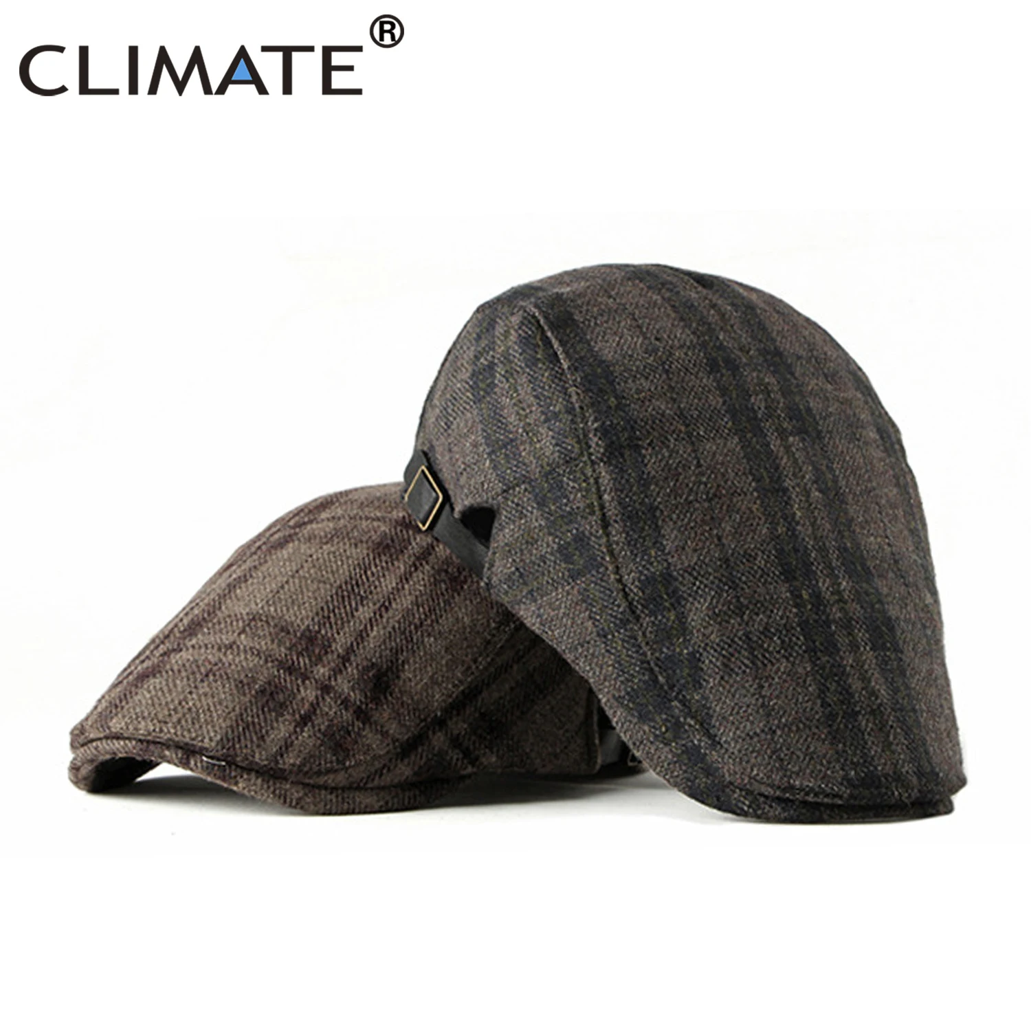 Мужской Клетчатый берет CLIMATE плоская кепка для папы шапка зимняя плотная тканая