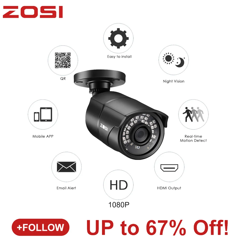 ZOSI 1080P 4-в-1 CVBS AHD CVI 1/3 2MP CCTV домашнего видеонаблюдения Всепогодный 3,6 мм объектив с фильтр, отсекающий ИК-область спектра, Пуля безопасности Камера