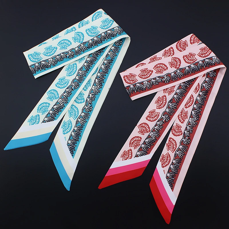 

Handbag Scarf Ribbon Fan Printing Women's Silk Scarf Fashion Hairband C46