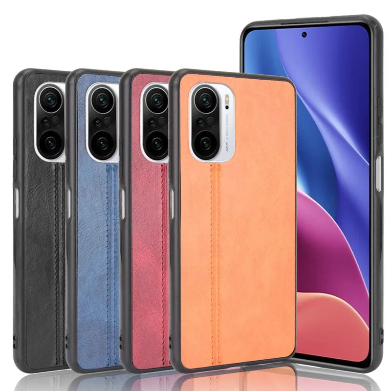

Luxury Business Shockproof Shell For Xiaomi Redmi K40 Pro Poco F3 Calfskin PU Leather Lines Back Protective Case For Redmi K40