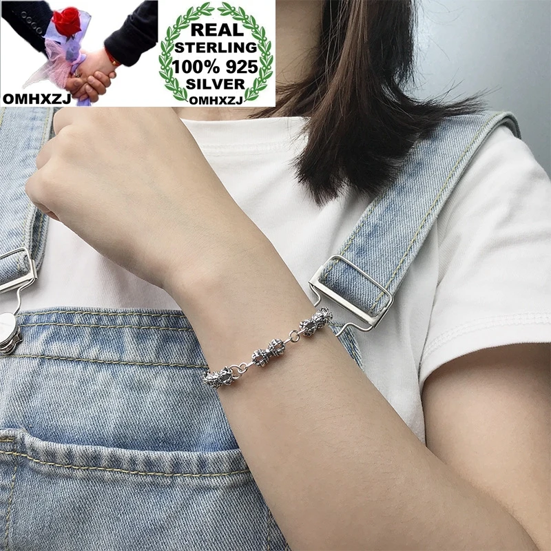

OMHXZJ Wholesale HB83 European Fashion Woman Girl Birthday Party Gift Vintage Crown Link Chain 100% 925 Sterling Silver Bracelet