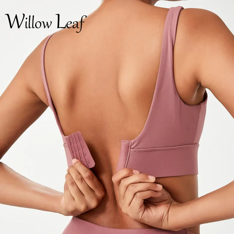 

Willow Leaf Sexy Fitness Sports Bra Top Women Nylon Plain Padded Naked Feel Workout Gym Bras Athletic Brassiere