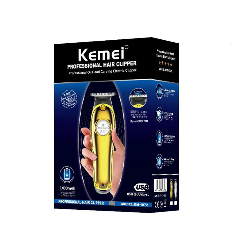 

Kemei hair clipper KM-1972 cordless professional USB rechargeable rechargeable electric clipper hair clipper metal body