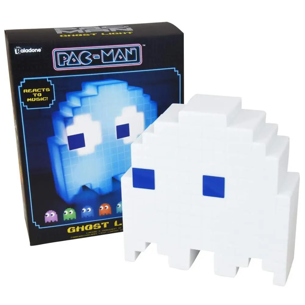 

Pacman Ghost Light Table Lamp - 16 Color Options - Changes Colors to Music - USB Powered Bule/White