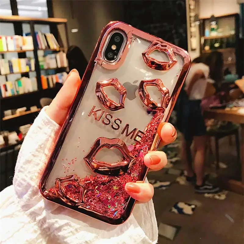 Чехол зыбучие пески с динамической жидкостью 3D Поцелуй меня для iPhone X 8 Xs Max Xr