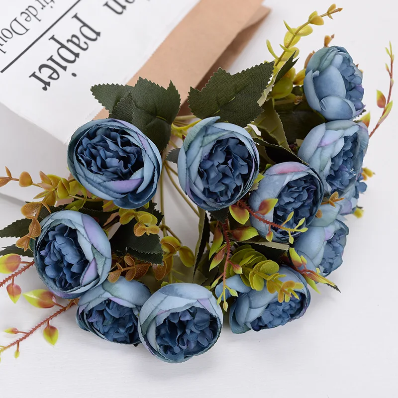 28 см розового цвета Искусственный Пион из шелка Букет 6 домашние тапочки с