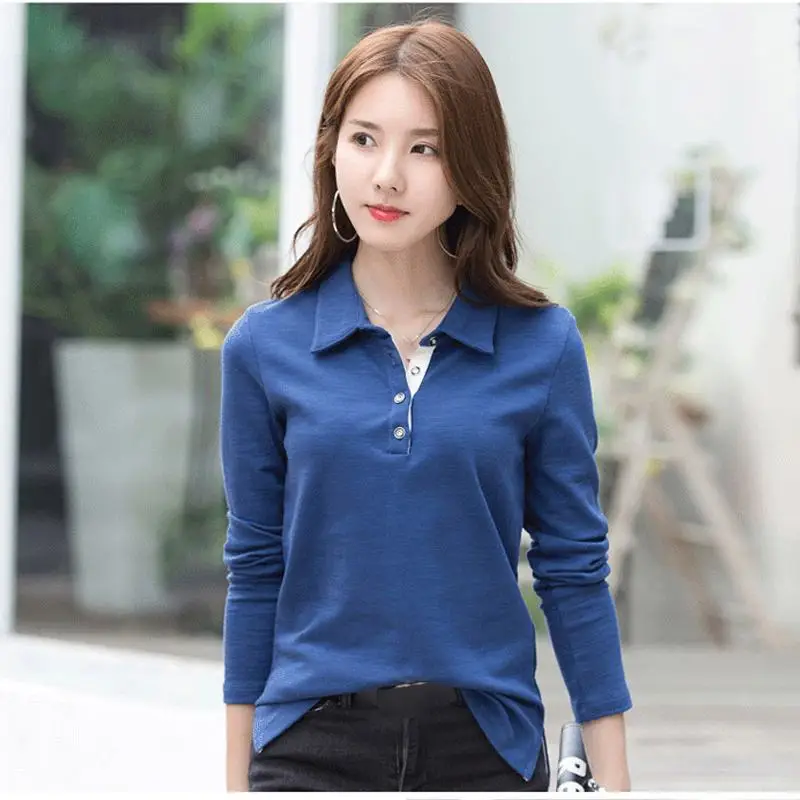 Модные высококачественные женские рубашки поло в новом стиле с длинным рукавом