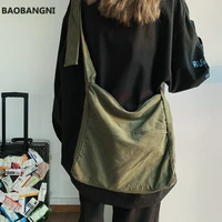 teenager canvas casual hobo bag student ecology reusable cotton fabric stylish high street korean fashion daily messenger bag