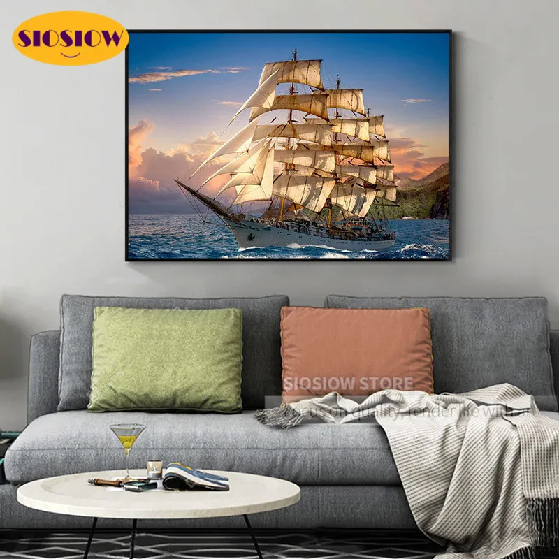 5d Diy алмазная живопись парусный спорт корабли лодки камни в форме ромба круглое