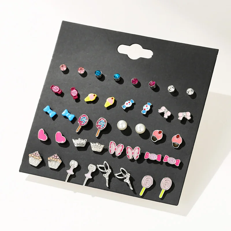 Милые серьги-гвоздики в виде мороженого и конфет 20 пар/компл. элегантные
