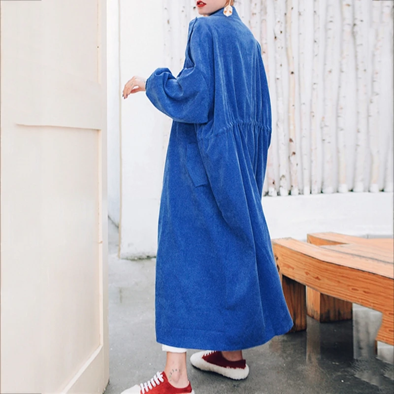 RealShe длинное пальто для женщин стоячий воротник рукав фонарик сплошные пакеты