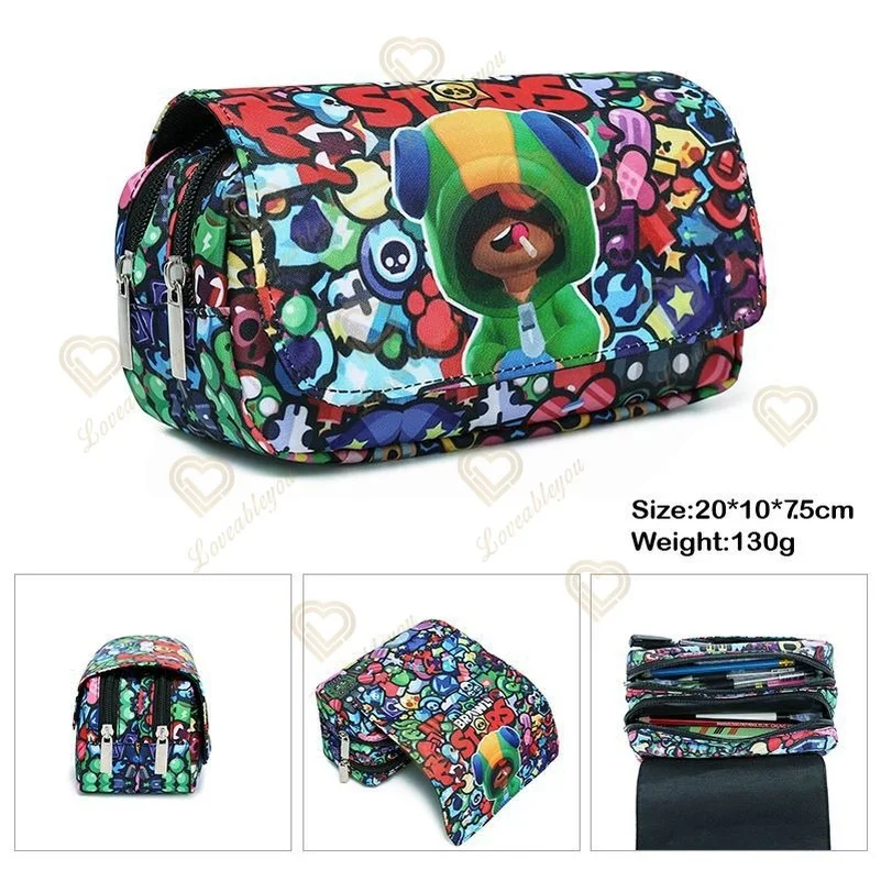 

Shark Leon Kids Stars Print Pencil Case Game Canvas Stretch Double Layer Large Capacity Pencil Box Cute Kids School Stationery