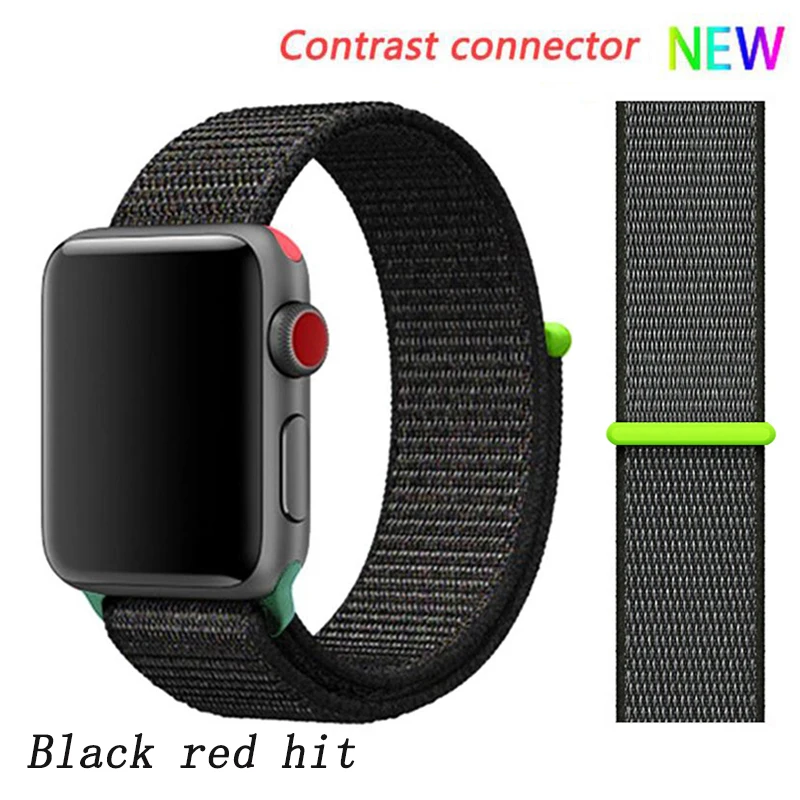 Ремешок для apple watch 5 4 ремешок 44 мм 40 мм Correa 42 мм 38 мм iwatch 5 4 3 2 нейлоновый браслет pulseira ремешок для часов - Цвет ремешка: Black red 4 hit