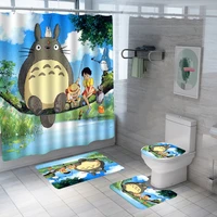 3d anime print totoro shower curtain set waterproof washable polyester bath curtain anti slip rugs toilet lid cover bath mat set
