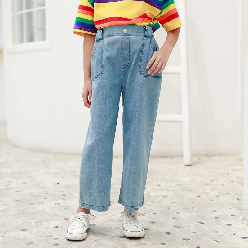 Весна 2020 детские свободные джинсы штаны для маленьких девочек джинсовые одежда