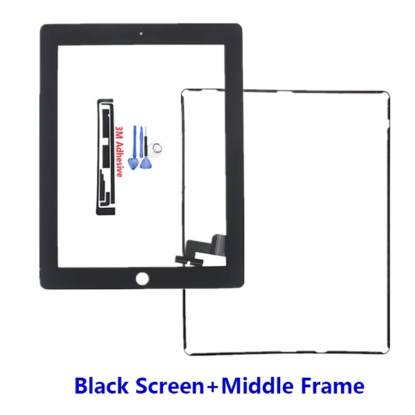 Black and Frame Планшет сенсорный экран для iPad2 A1395 A1396 A1397 дигитайзер передняя панель Замена сенсорный экран+ закаленное стекло средняя рамка - Цвет: Black and Frame