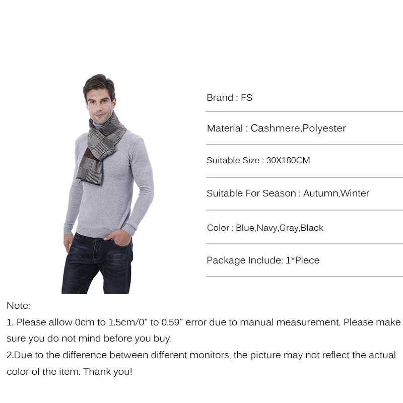 FS Winter Men Luxury Scarf Cashmere Plaid Scarves Outdoor Running Sport Keep Warm High Quality Neckerchief Foulard Homme |