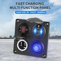 12v 24v dual usb socket charger clock on off toggle switch cigarette lighter four functions panelboat and car accessories