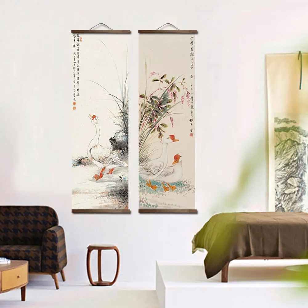 Chinese Japanese style flower animal canvas home decoration for living room wall art picture poster wood scroll paintings decor
