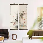 В китайском стиле в японском стиле с изображениями цветов и животных, холсте искусство украшения дома для гостиная стены в искусстве плакат дерево прокрутки холст картины Настенный декор