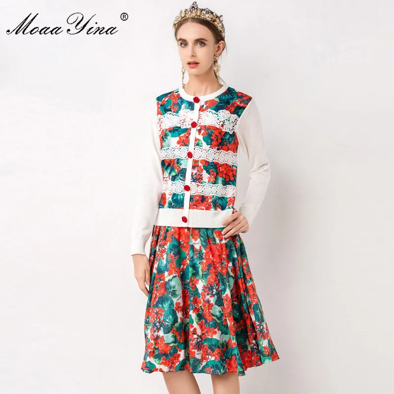 MoaaYina Модный комплект осенний женский длинный рукав кружево розовая кнопка